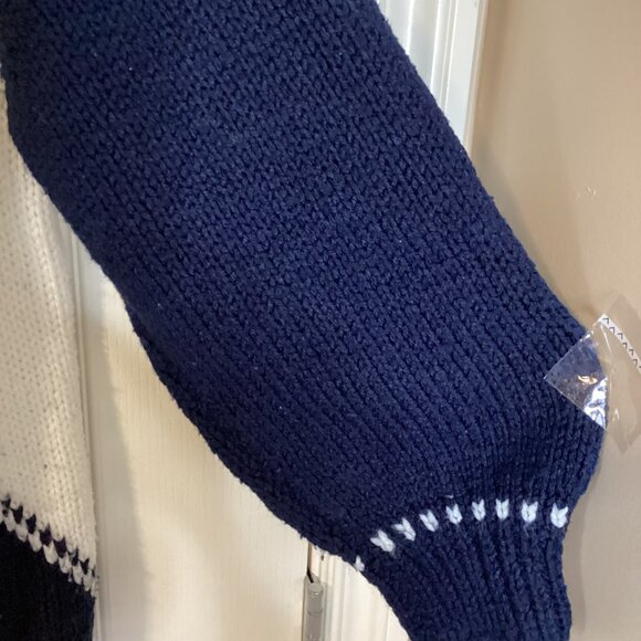 Women's Blue & White Knit Sweater Crew Neck Fisherman Nautical Preppy Tennis - Picture 3 of 5